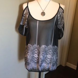 Black and white cold shoulder top